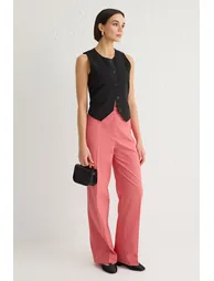 Dusty Rose Wide Leg High Waist Woven Trousers