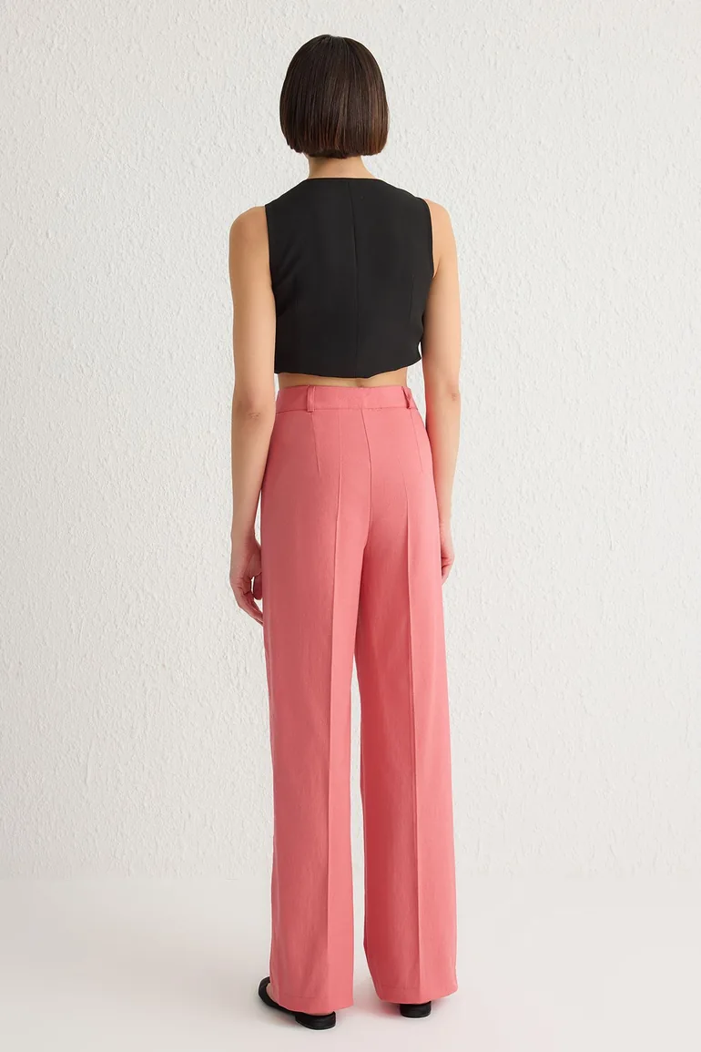 Dusty Rose Wide Leg High Waist Woven Trousers - 2