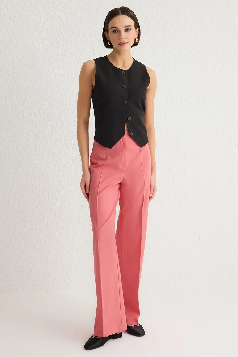 Dusty Rose Wide Leg High Waist Woven Trousers - 1