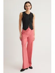 Dusty Rose Wide Leg High Waist Woven Trousers - 1