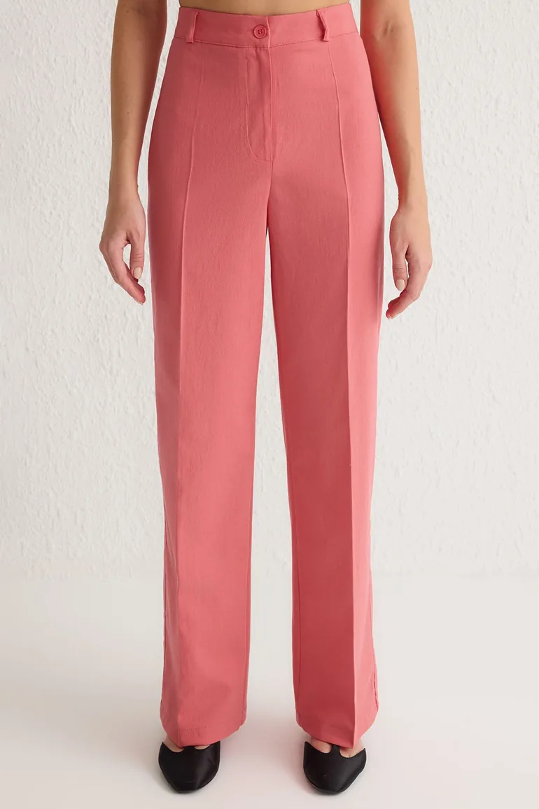 Dusty Rose Wide Leg High Waist Woven Trousers - 3