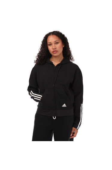 Women's adidas Essentials Loose-Cut 3-Stripes Zip Hoody in Black
