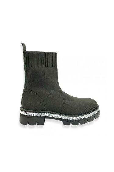 Lemonade Sparkly Stretch Chunky Sock Ankle Boots Khaki