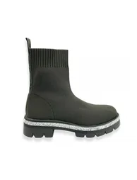 Lemonade Sparkly Stretch Chunky Sock Ankle Boots Khaki