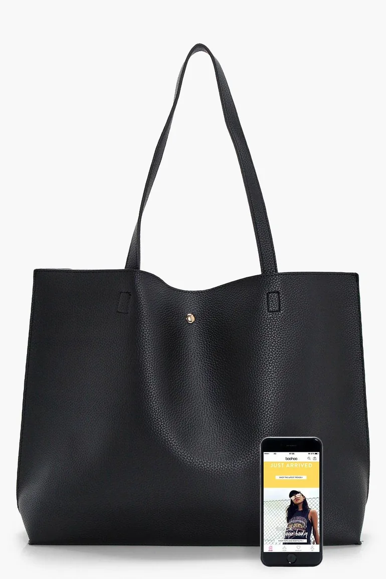 Large Popper Tote Shopper Bag - black - 3