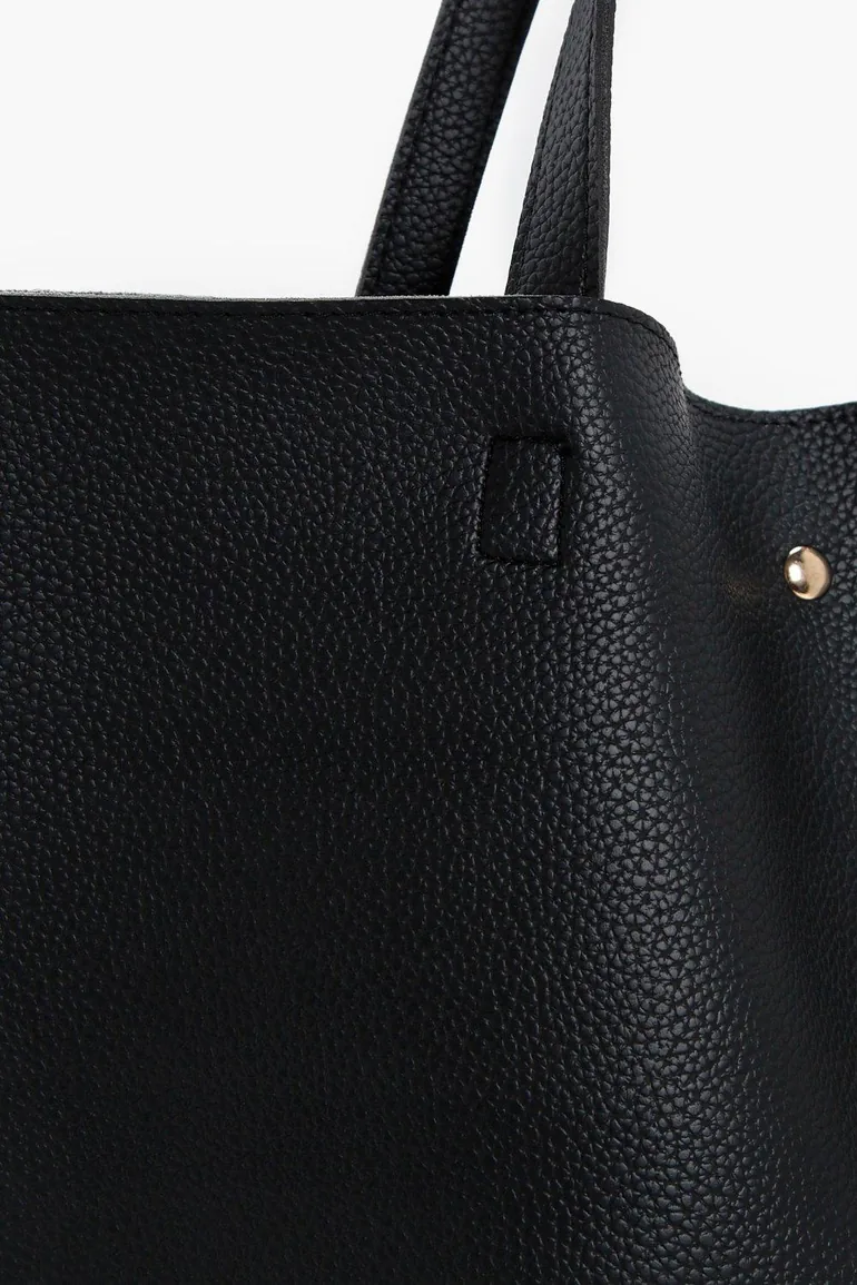 Large Popper Tote Shopper Bag - black - 2