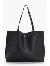 Large Popper Tote Shopper Bag - black