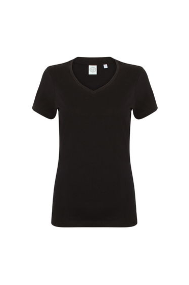 Skinni Fit Womens/Ladies Feel Good Stretch V-Neck Short Sleeve T-Shirt - Black