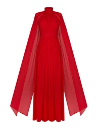 Chiffon Pleated Cape Sleeve Maxi Dress - 6