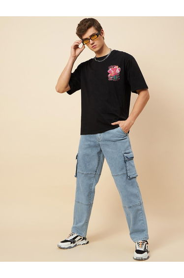 High Rise Relaxed Fit Faded Cargo Jeans