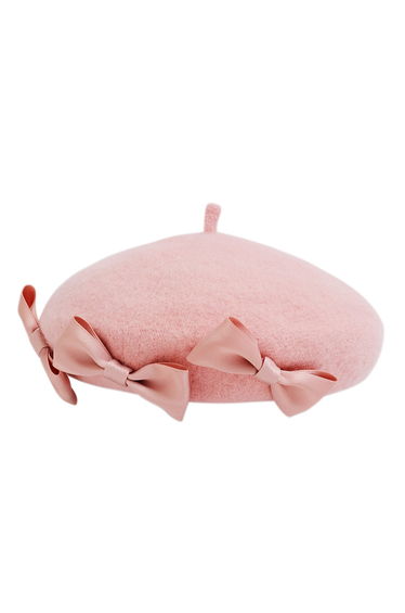 Sweet Bowknot Wool-Blend Beret in Pink