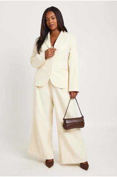 Plus Cinched Waist peplum blazer - cream