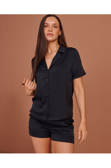 Leopard Jacquard Short Sleeve Satin Pajama Set