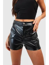 Faux Leather High Waisted Shorts - black - 3
