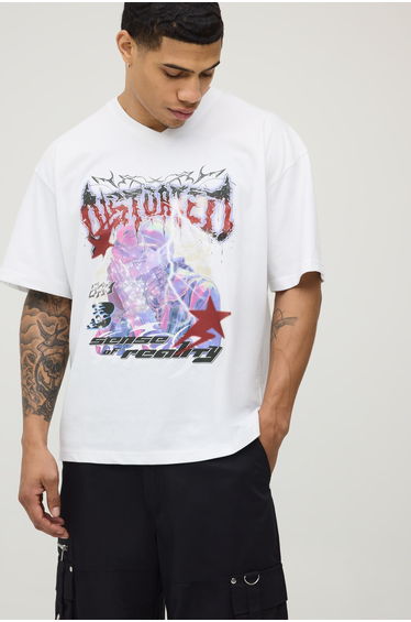 Oversized Distorted Graphic T-Shirt - white