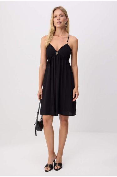 Black Accessory Detailed Woven Dress & Jumpsuit Dress