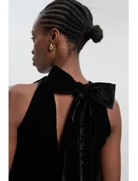 فستان قصير مخمل بربطة خلفية - 2