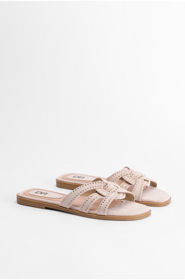 Kayla Faux Suede Studded Flat Sliders