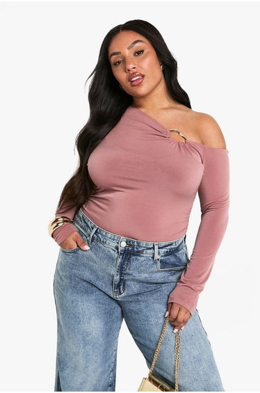 plus trim detail rouched top - rose