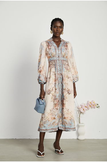 Camille floral-print long-sleeve boho dress (Final Sale)