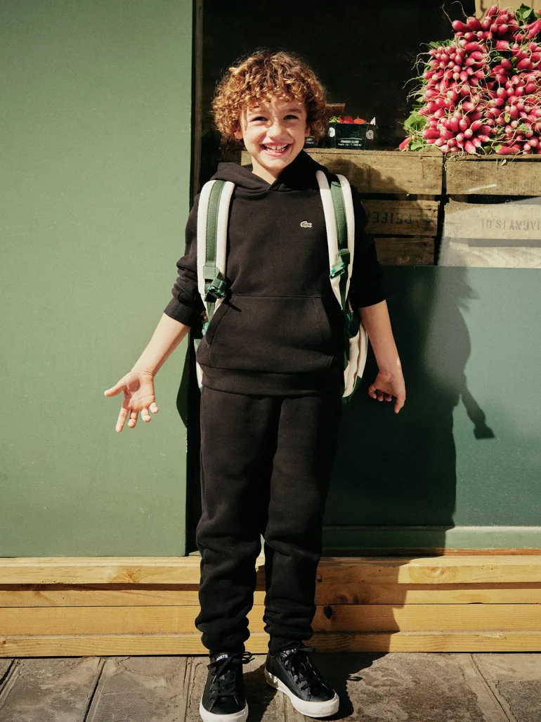 Lacoste Boys Core Fleece Pullover Hoodie in Black