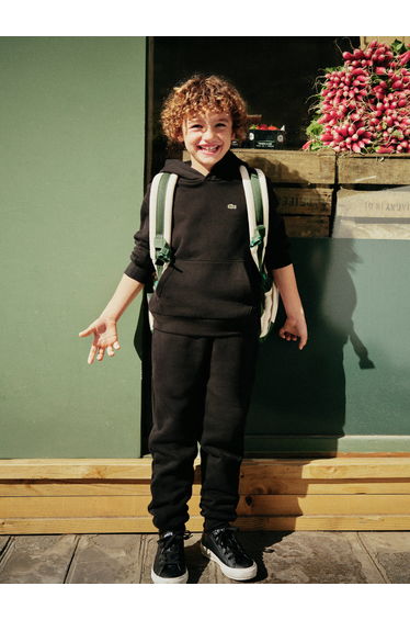 Lacoste Boys Core Fleece Pullover Hoodie in Black