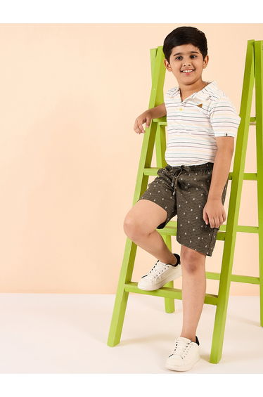 Boys Brown Cotton Abstract Print Shorts