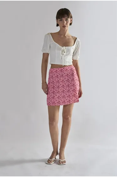Raspberry-Ditsy A-Line Mini-Skirts
