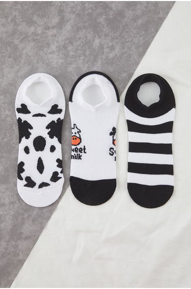 Black-White 3-Pack Animal Patterned Jacquard Knit Socks