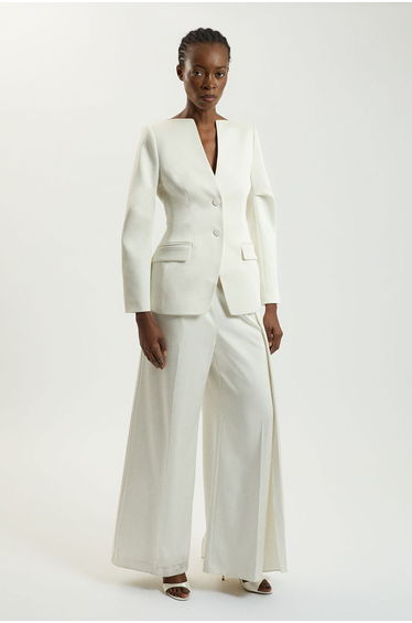 Tailored Satin Collarless Blazer