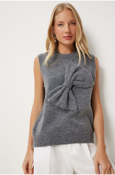 Women's Anthracite Bow Knit Sweater