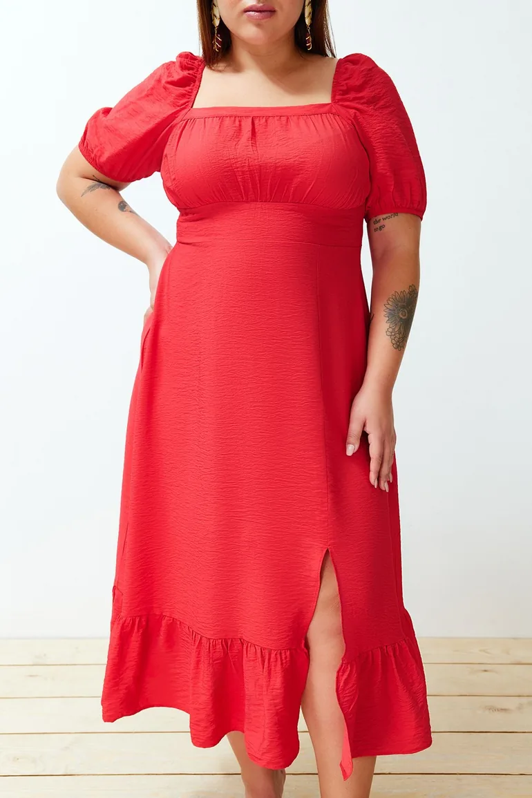 Trendyol Curve Plus Red A-Line Midaxi Dress - 3