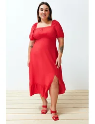 Trendyol Curve Plus Red A-Line Midaxi Dress - 2