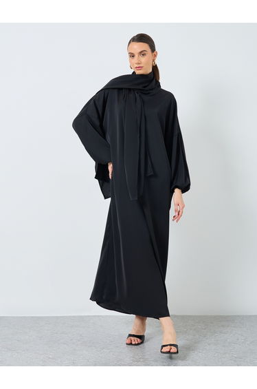 Black Volume Sleeves Abaya with Matching Scarf
