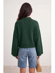Emerald Green Wide Fit Spanish Sleeve Knitwear Sweater - 2