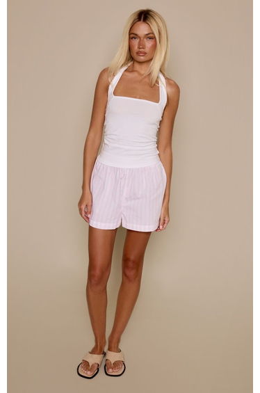 Light Pink Textured Cotton Stripe Boxer Style Shorts