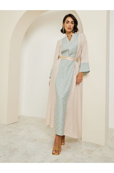 Women Green Embroidered A-Line Jalabiya