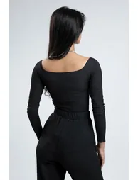 Office Attire Cropped Bodycon Long Sleeve Blouse  Solid Textured Fabric - 2