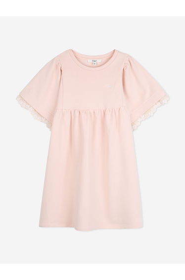 Chloé Girls Embroidered Flutter Sleeve Dress in Pink