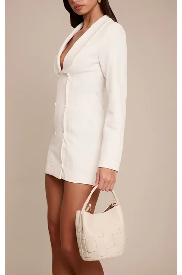 Cream PU Weave Detail Cross Body Bag