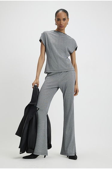 Grey Short Sleeve Herringbone Interlock Top