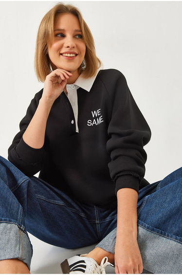 LUCCI Embroidered Polo Collar Long Sleeve Sweatshirt