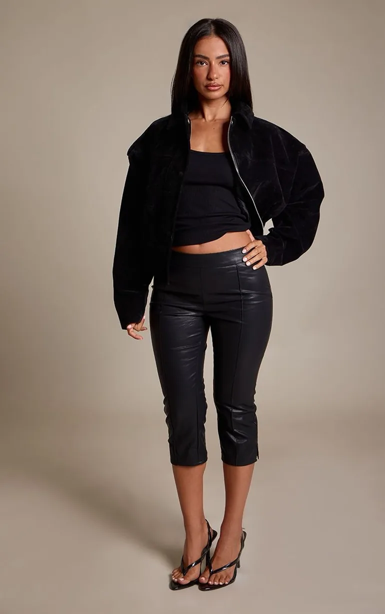 Petite Black Faux Suede Oversized Zip Up Jacket