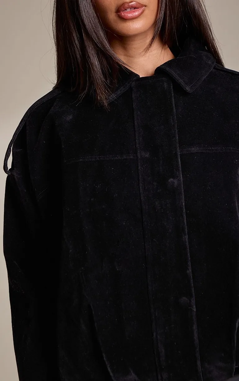 Petite Black Faux Suede Oversized Zip Up Jacket - 3