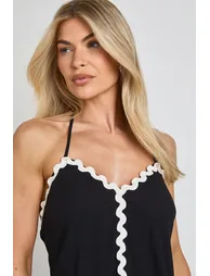 Trim Detail Halterneck Mini Dress - black - 3