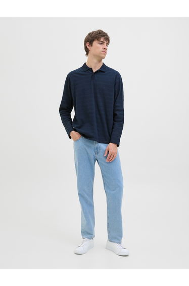 Navy Blue Long Sleeve Knitted Polo