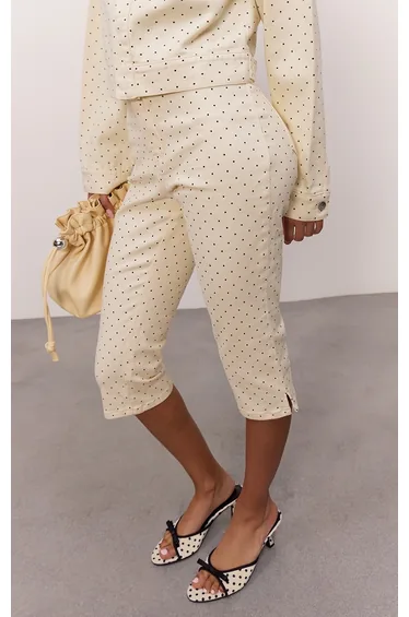 Cream Polka Dot Denim Capris