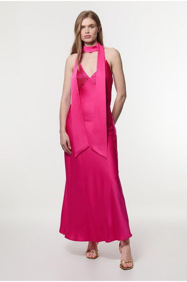 Halter Pleated Woven Maxi Dress