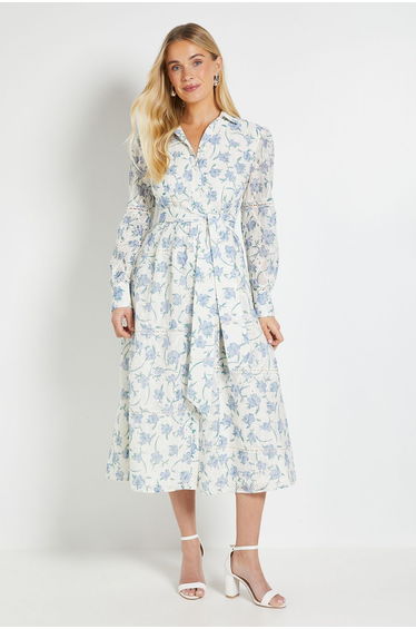 Petite Floral Embroidered Midi Shirt Dress