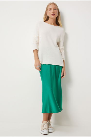 Women's Dark Green Satin Surface Skirt